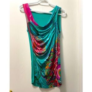 Desigual Sleeveless Shirt Teal & Floral
